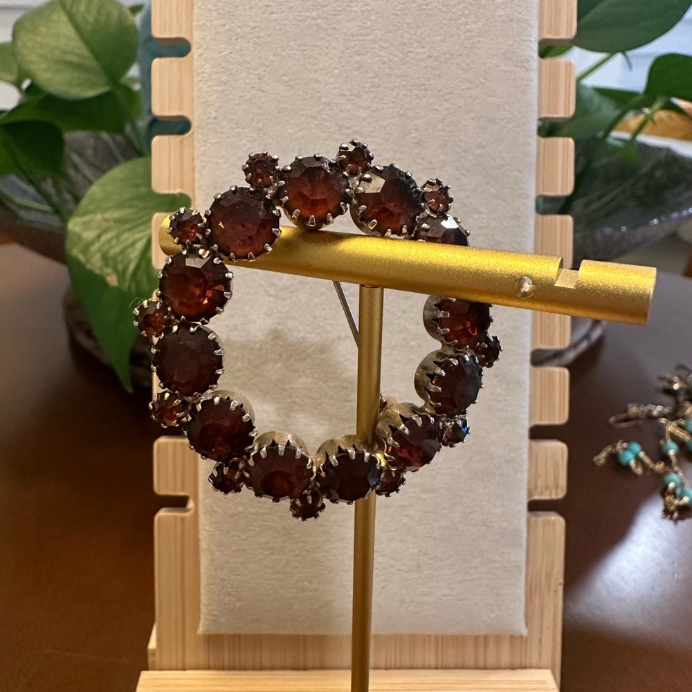 Red Beaded Vintage Brooch with Natural Texture